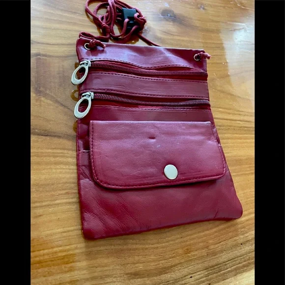 Bags Vintage 9s Leather Travelcell Phone Pouch Red Crossbody Adj